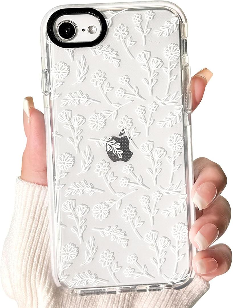 NITITOP Compatible for iPhone SE 2020 / SE 2022/7 / 8 Case Cute Clear for Women Girl Flower Floral Ultra Slim Crystal Shockproof Soft TPU Anti-Yellow Protective Phone Cover - White