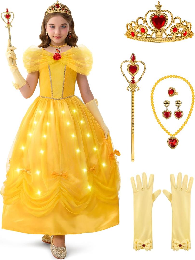 Spooktacular Creations Halloween Kids Yellow Princess Costume, Princess Corwn Dress Up for Girl Toddler Halloween, Birthday (Small(5-7 yrs))