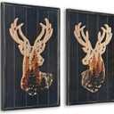 WAIU Cabin Wall Decor, Decorative Deer Wood Framed Forest Mountain Woodland Wildlife Lodge Elk Animal Picture Art Print Wall Decor, 10 x 14 Inches Set of 2, Elk