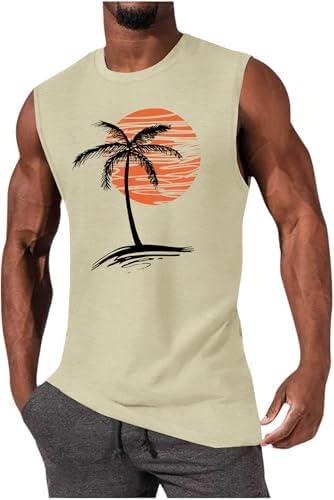 iudam Mens Summer Beach Tank Top Tropical Hawaiian Palm Tree Print Sleeveless Shirts Muscle Tee Vacation Shirts 2XL