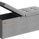 Ottoman with Storage Bench Folding Foot Rest Stool Linen