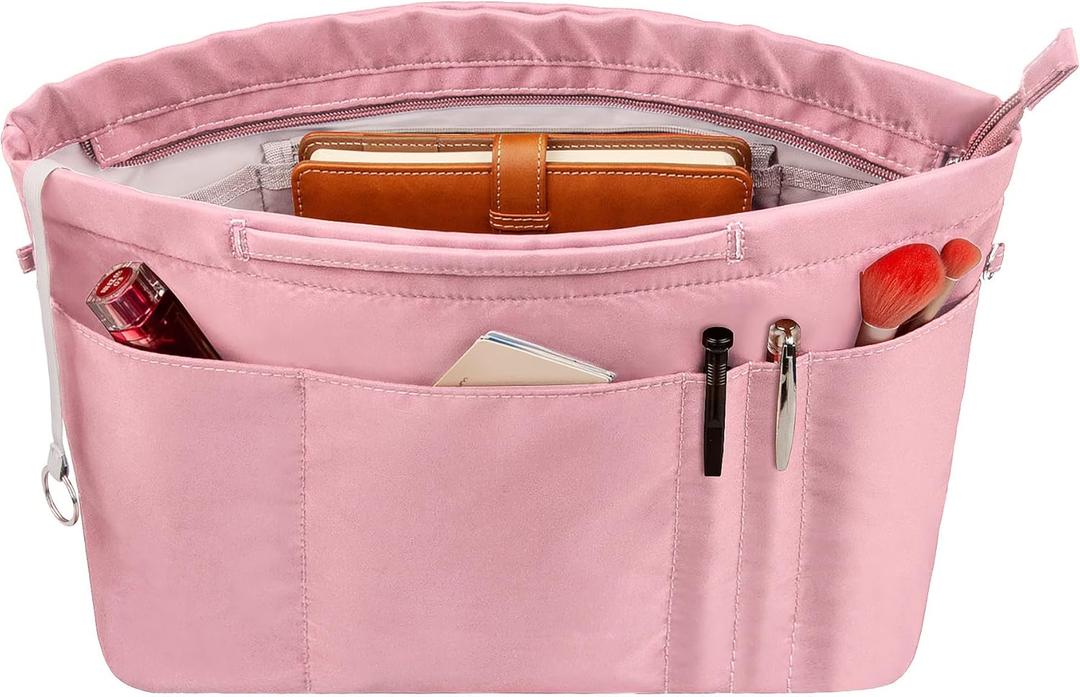Vercord Purse Insert Organizers for Tote Handbag Bag in Bag with Zipper Liner Bag Organizer for Women 14 pockets (Pink)