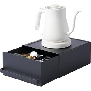 Sonhomay Kitchen Organizer Stand with Drawer, Coffee Maker & Appliance Holder Tea Pod Storage Space Saving Under-Appliance Organizer for Small Kitchen Appliances Like Mixers & Kettles, Black