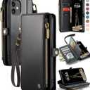 Defencase Compatible with iPhone 11 Case Wallet with RFID Blocking Card Holder for Women and Men, Fashion PU Leather Magnetic Snap Flip Zipper Strap Wallet Phone Case Fit for iPhone 11 6.1", Black