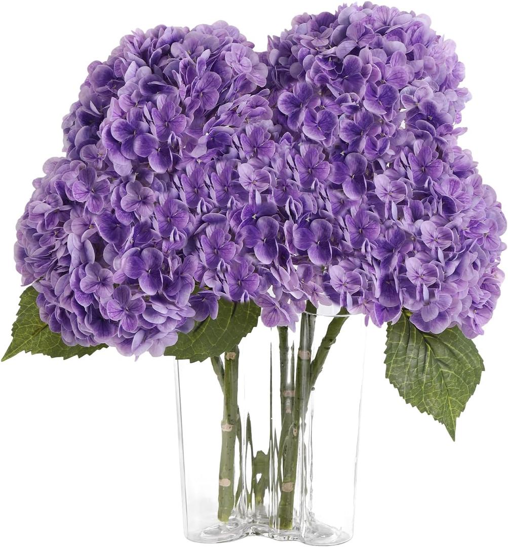 Purple Hydrangea Artificial Flowers 3pcs Lifelike Faux Hydrangea Real Touch Fake Flowers for Home Wedding Christmas Office Party Living Room Decoration,22inch