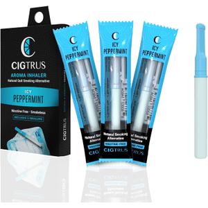 Cigtrus Natural Nicotine-Free & Tobacco-Free Smoking Alternative, Non-Electric Craving Relief, Quit Smoking Aid with Cigtrus (ICY Peppermint) - 3 Piece (Blue)