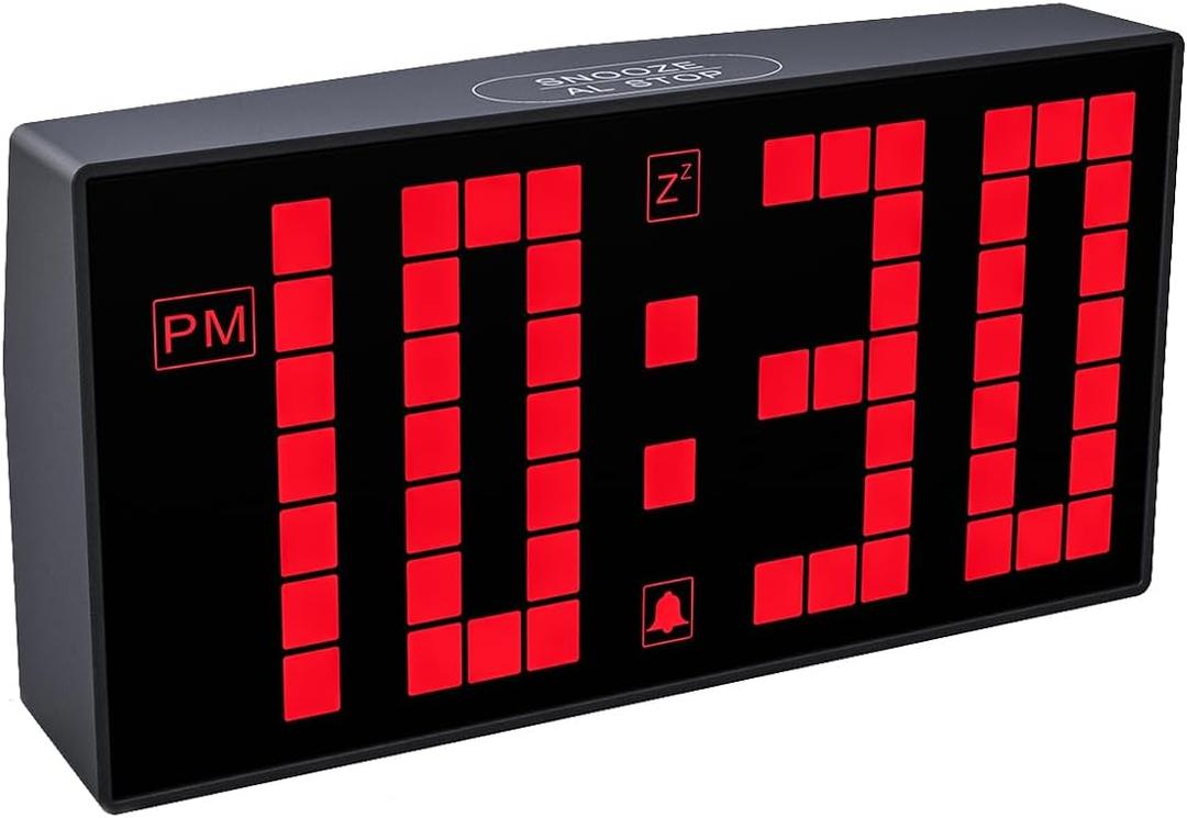 Digital Alarm Clock with Auto-Dimmable LED Pixel Display, Weekend Alarm Mode, Plug-in Power with Battery Backup, DST Adjustment, Perfect for Bedroom or Desk (Red Display)