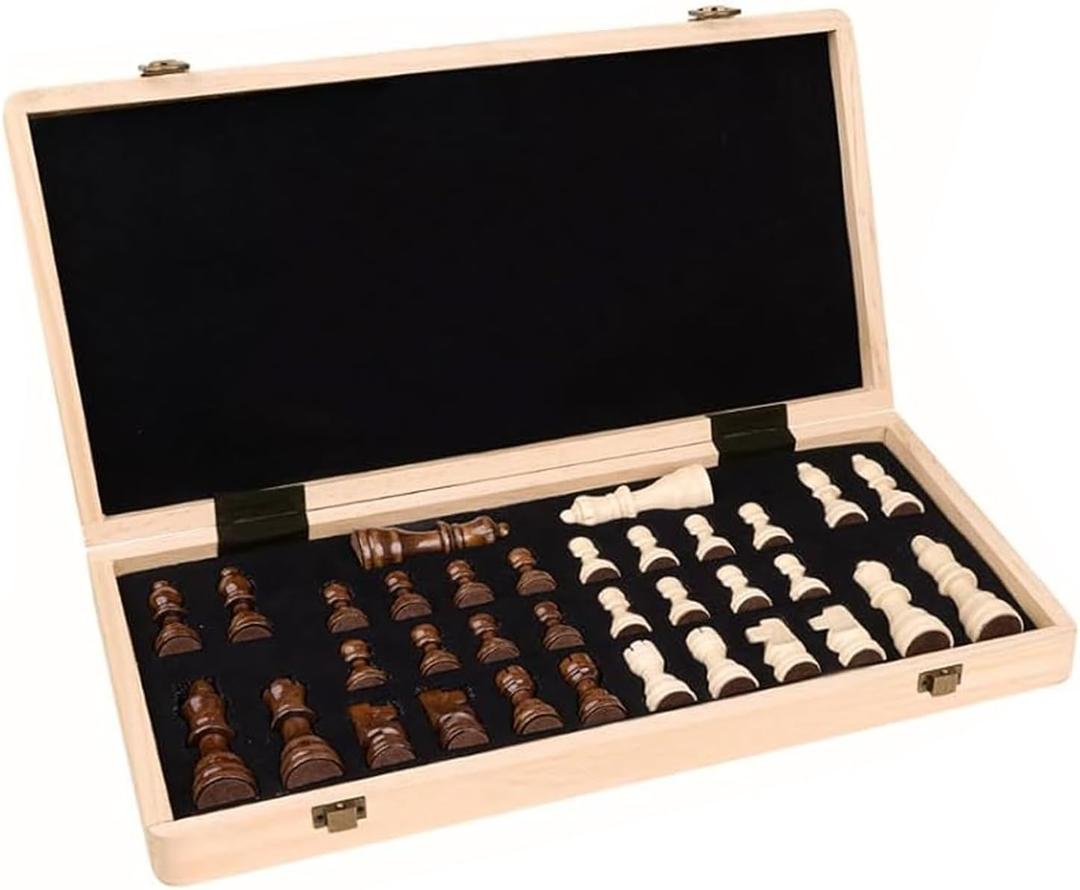 Wooden Chess, Magnetic Foldable Chessboard with 2 Extra Queen Pieces, Chess Sets for Adults
