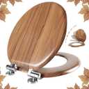 Slow Close Wood Toilet Seat, Quick-Release (Round, Natural)
