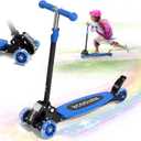 Kick Scooter for Kids 3-7 Age - Three Wheel Light Up Scooters, Lean to Steer,Foldable,Stable Dual Rear Wheels, Adjustable Height, for 3-5,5-7 Year Old Girls Boys Up to 120 Lbs (Blue)