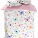 SANDJEST Butterfly Duvet Cover Sets Twin Size for Kids Girls, Include 1 Polyester Comforter Cover 68x86 Inches and 1 Pillowcase 20x26 Inches, Comforter Not Included, Gift for Christmas Birthday