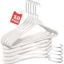 10 Pack Plastic Hangers, Heavy Duty Extra Wide Shoulders White Suit Hangers, Non-Slip 360 Metal Swivel Hook with Pants Bar for Thick Sweaters Jacket(White)