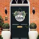 Welcome Sign for Front Door Porch Decor Farmhouse Wreath Wall Decor 30cm Round Wooden Hanging Housewarming Home Decor for Home Outdoor Indoor (White)