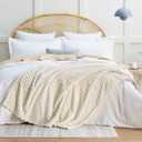 EXQ Home Fleece Throw Blanket for Couch or Bed - 3D Imitation Turtle Shell Jacquard Decorative Blankets - Cozy Soft Lightweight Fuzzy Flannel Blanket Suitable for All Seasons(50"60",Cream)