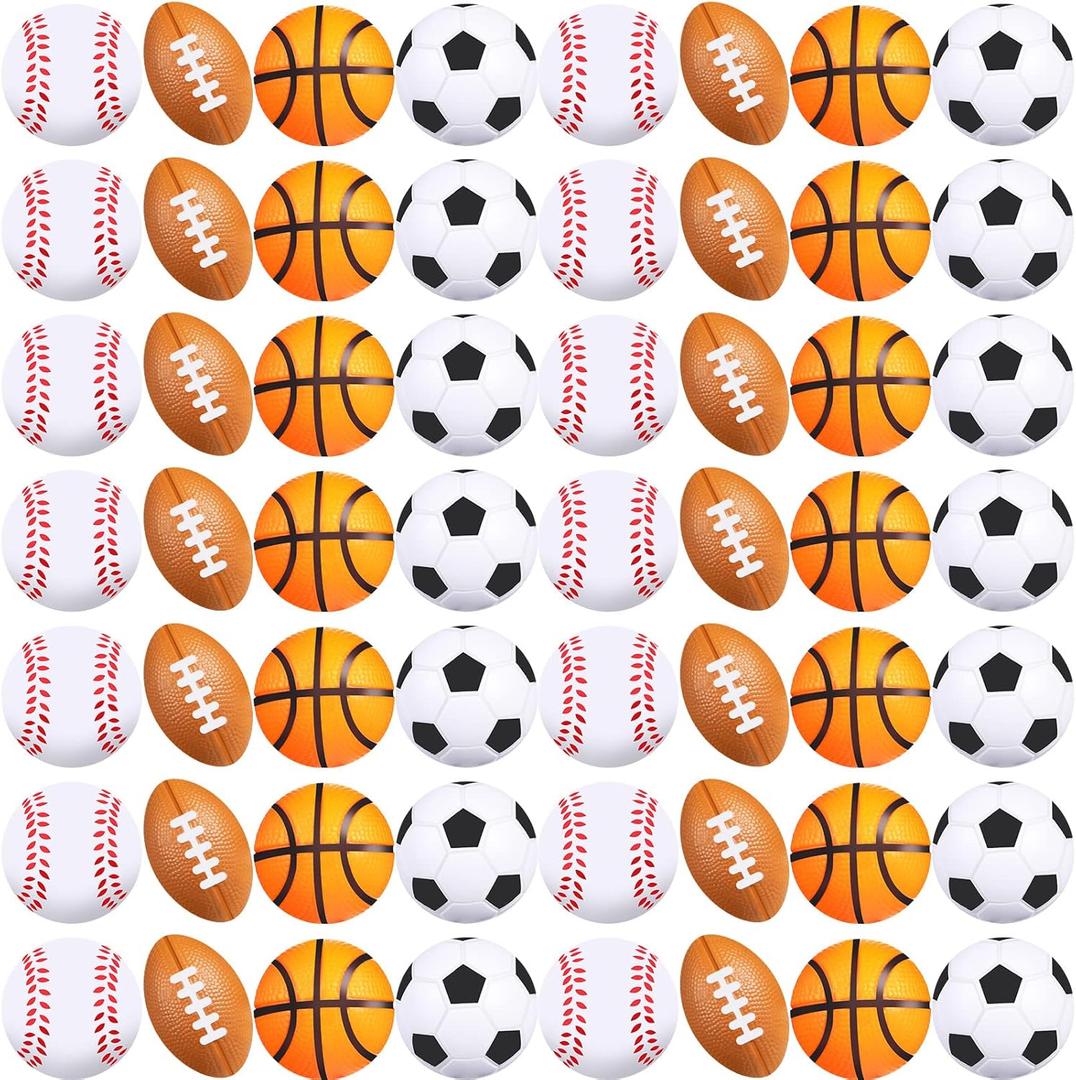 60 Pieces Sports Party Favors Balls Foam Stress Tiny Sports Balls Including Basketball, Soccer Ball, Baseball, Football for Stress Relief Ball Games Stocking Stuffers