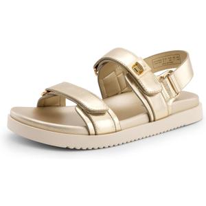 DREAM PAIRS Women's Comfortable Open Toe Flat Sandals Fashion One Band Summer Dessy Sandals (9, Gold-metallic)