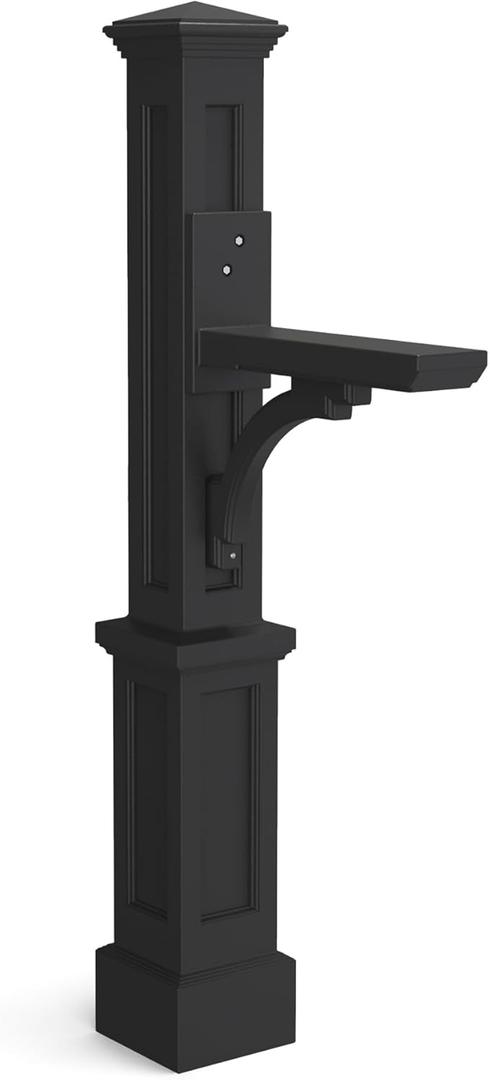 Mayne Newport Plus Mailbox Post with Standard Arm  Weather-Resistant, Durable Classic Design  Easy-to-Install Outdoor Mailbox Post (Black)