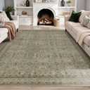 Rugxara 8x10 Area Rugs for Living Room Bedroom, Large Washable Rug, Vintage Floral Boho Rug, Non Slip & Low Pile Faux Wool Thin Carpet for Indoor Dining Room and Kids Room(Olive Brown 8x10ft)
