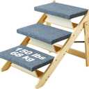 VEVOR Wood Pet Stairs/Pet Steps, 2-in-1 Foldable Wooden Dog Stair for Beds, Sofa and Cars, Dog Stairs & Ramp with 3 Steps for Small Medium Large Pet, up to 150 lbs (Wood Color & Blue)