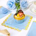 LIYH 200Pcs Blue Napkins Party Napkins 5In 2-Ply Paper Disposable Floral Cocktail Beverage Napkin Gold Scalloped Edges Baby Blue Napkin for Bridal Shower Birthday Party