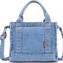 AOCINA Denim Purse Jean Tote Bag for Women Crossbody Shoulder Weekend Bags Denim Purses and Handbags for Women (Large, E-delft Light Blue)