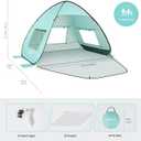TOBTOS UPF 50+ Pop Up Beach Tent, Easy Set Up Beach Umbrella, Sun Shelter for 2-3 People UV Protection Portable Sunshade, Baby Canopy Cabana, Lightweight with Carry Bag