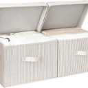 StorageWorks Fabric Storage Bins with Lid, Decorative Storage Boxes for Shelves, Stackable Closet Organizer Basket with Handles, Large, Khaki and Beige Stripes, 2-Pack