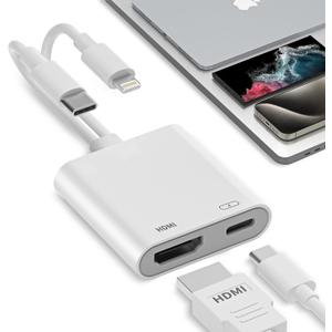 USB-C and Lightning to HDMI Adapter for iPhone to TV 4K@60Hz MFi Certified iPhone to HDMI Adapter with 100W Fast Charging Port for iphone 17/17 Pro Max/Air/16 15 Pro Max/iPad to TV/Projector/Monitor