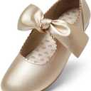 Dream Pairs Girls Ballerina Flats Mary Jane Front Bow Dress Shoes, Gold, 3 Size