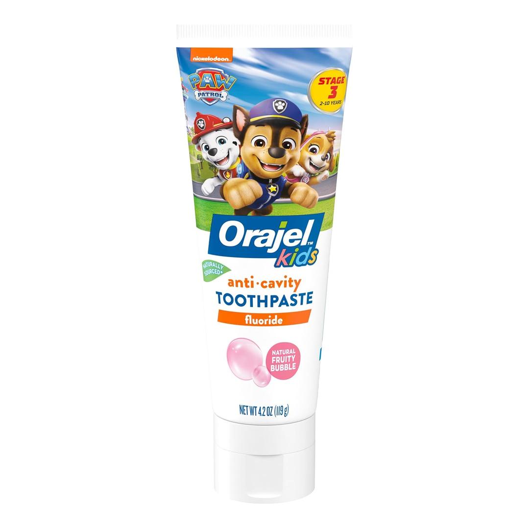 Orajel Kids Paw Patrol Anti-Cavity Fluoride Toothpaste, Natural Fruity Bubble Flavor, 4.2oz Tube (4.2 Ounce (Pack of 1)), Best By: 04/2027 Orajel Kids Paw Patrol Anti-Cavity Fluoride Toothpaste, Natural Fruity Bubble Flavor, 4.2oz Tube (4.2 Ounce (Pack of 1)), Best By: 04/2027