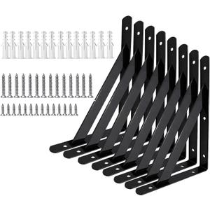 Heavy Duty Shelf Brackets Wall Mount Steel Bracket Wall Brackets for Shelves (Black, 18 x 12 Inch-4 Pairs)