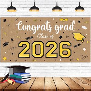 Feifeiya Kraft Paper Graduation Backdrop 2026-62" x 31" Large Brown Congrats Grad Banner Class of 2026 Black and Gold Grad Photography for Wall Graduation Party Classroom Decoration