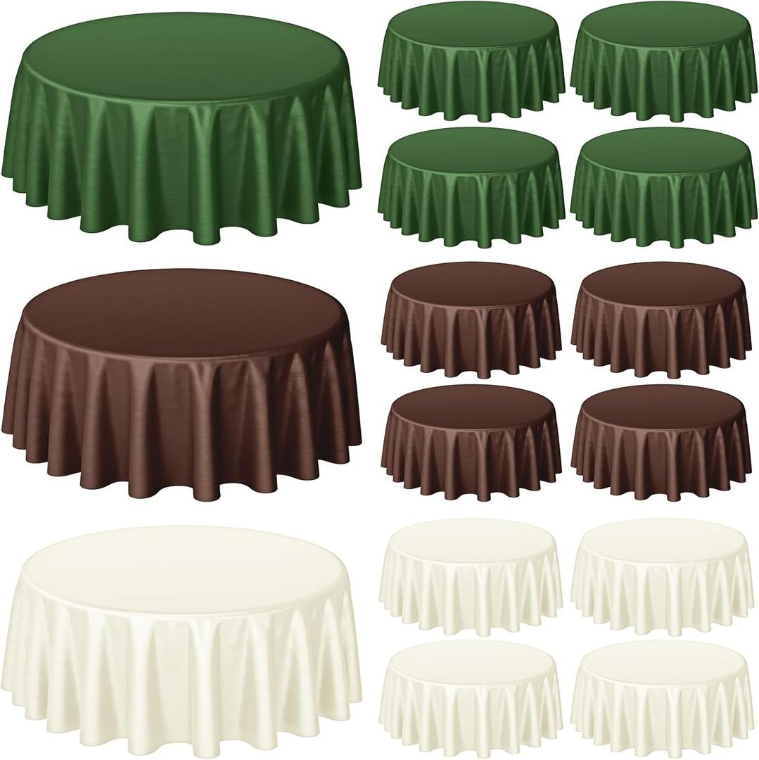 Buryeah 12 Pcs 84 Inch Woodland Round Plastic Table Cloth Sage Green and Brown Waterproof Disposable Tablecloth Circle Table Covers for Bridal Wedding Birthday Party Gender Reveal Baby Shower