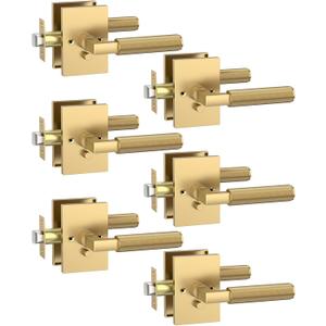 Asidrama 6 Pack Champagne Bronze Privacy Door Handles, Door Lever with Door Knobs Indoor for Bedroom or Bathroom, Heavy Duty Door Handles Interior with Locks for Left Right Sided Doors