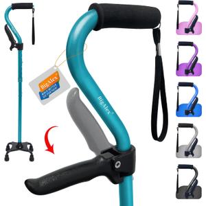 BigAlex Walking Cane, Adjustable Quad Cane with 4-Pronged Base for Elderly, Collapsible Walking Stick with Lift Handle, Canes with Foam Padding Grip for Men Women and Seniors (Cyan)