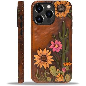 Magnetic Case for iPhone 15 Pro Max,Compatible with Magsafe,PC Hard Shell & Silicone Inner Bumper,Shockproof Full-Body Cover Slim Design for iPhone 15 Pro Max Case - Retro Cactus Sunflower