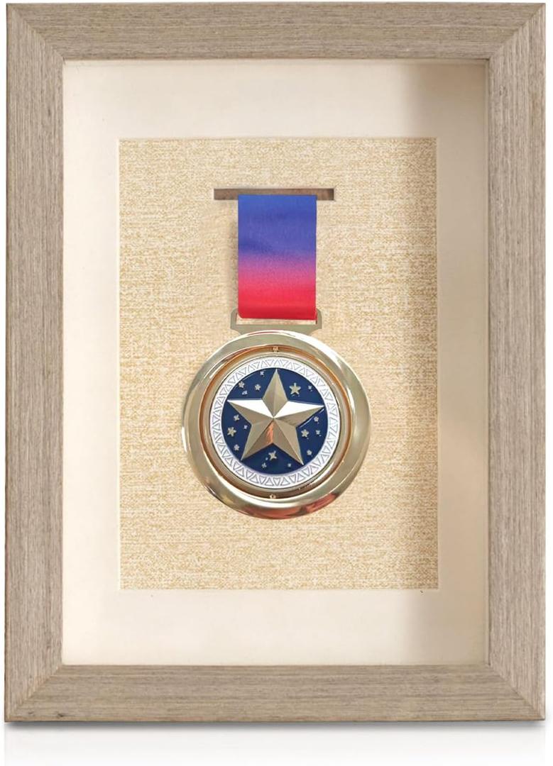Medal Display Shadow Box,5x7 Inch Wood Single Medal Display Frame Case, Wall Mounted & Tabletop, Marathon Medals Storage Box for Runners, All Sports Winners, Awards & Memorabilia (Excluding Medals)