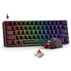 BlueFinger 60% Mechanical Gaming Keyboard and Mouse Combo - RGB Rainbow Backlit 61 Keys Red Switch Keyboard & 4 DPI LED Gaming Mouse, USB Wired Set for PC Laptop Xbox PS4 PS5, Black
