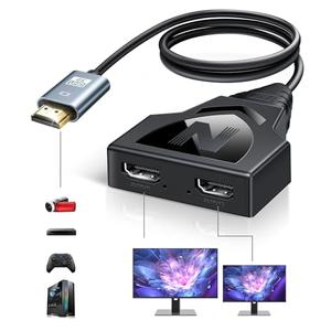 NEWCARE 4K HDMI Cable Splitter 1 in 2 Out with 2.6ft Integrated HDMI 2.0 Cable, 4K@30Hz One Male to Two Female HDMI Splitter, Mirror Only for Two Monitors, Compatible with PS5/4, HDTV, 1080P