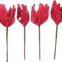 YYZKYTO 4 Pcs Christmas Poinsettia Flowers Red Polka Dot Artificial Christmas Flowers Xmas Tree Flowers Pendants for Xmas Tree Wreaths Garland Holiday Decorations Large Red Ornaments Commemoration Day