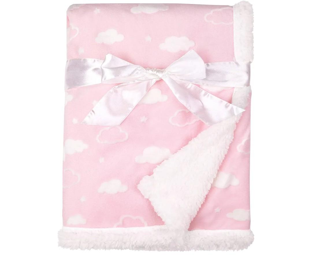 Soft Chenille Sherpa Receiving Blanket (30" x 35"), 3D Pink, Warm and Cozy for Boys and Girls, Ideal for Baby Carrier, Stroller, and Travel