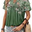BETTE BOUTIK Womens Crewneck Short Sleeve Summer Tops Pleated Tunic Shirts S-3XL (Green, XXL)