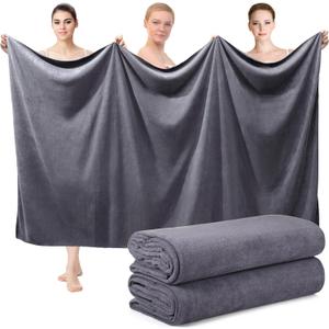 Mixweer 2 Pcs Oversized Bath Towels, 40 x 80 Inch Giant Microfiber Jumbo Bath Sheets Ultra Soft Bathroom Microfiber Quick Dry Absorbent Shower Towels for Spa Camping Beach (Dark Grey)