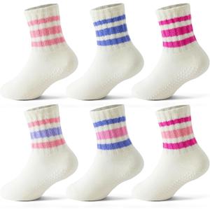 Toddler Socks with Grips, Seamless Non-Slip Crew Baby Boy Girl Grippy Socks (White)