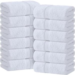 Wealuxe White Hand Towels for Bathroom [12 Pack] Cotton Hand Towel Bulk for Gym, Kitchen and Spa, 16x27 Inches Soft Highly Absorbent Quick Dry Terry Salon Towels