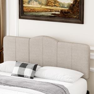 King Size Headboard California King Panels Backboard, Upholstered Foldable Linen Headboard Adjustable Height from 42" to 56"-Light Grey