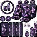 Frienda 22 Pieces Butterfly Car Accessories Set, Center Console Armrest Pad Butterfly Car Seat Covers Steering Wheel Cover Headrest Seat Belt Handbrake Gear Cover Keychain for Cars SUV Women(Purple)
