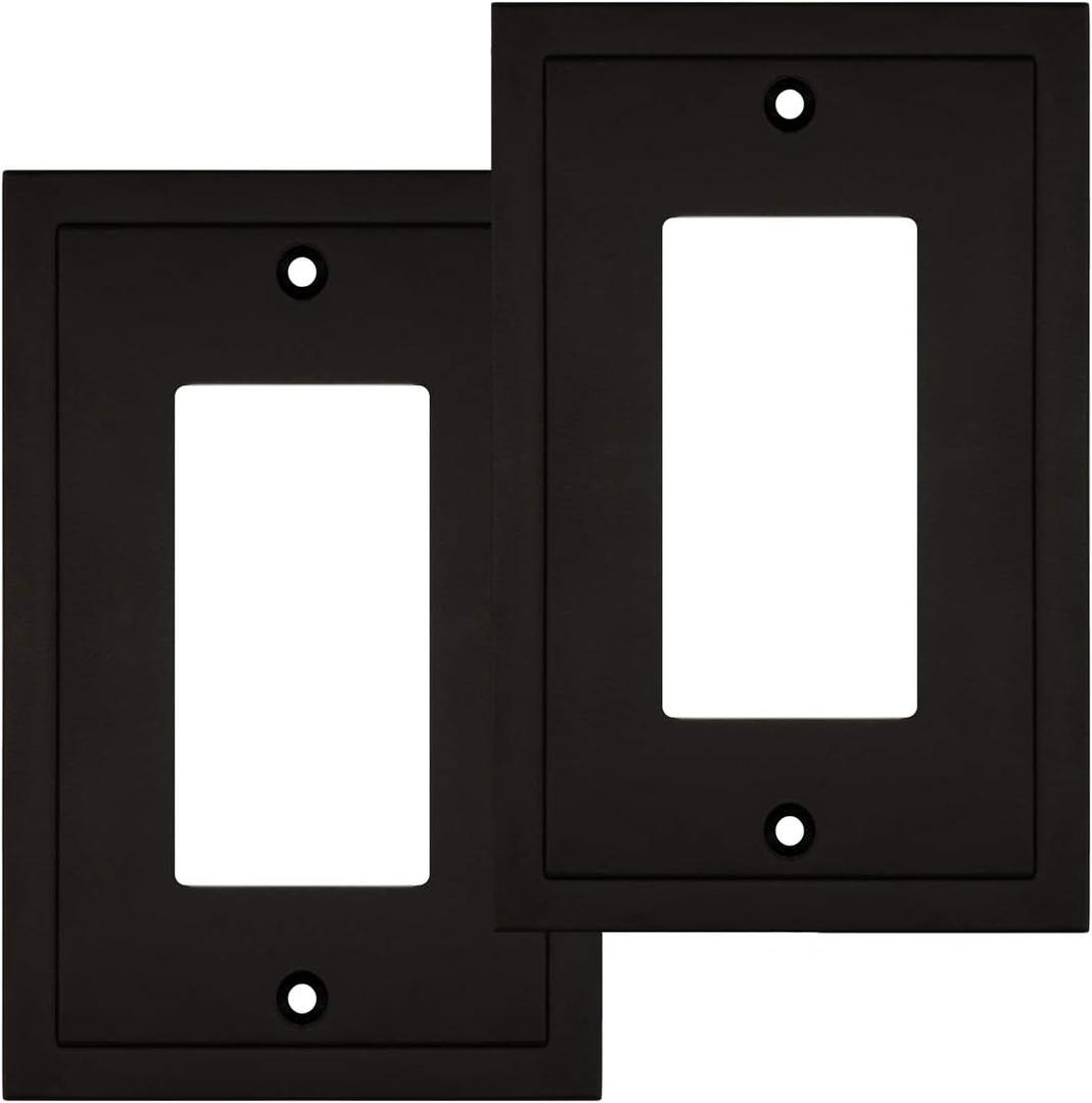 Modern Edge Decorative Wall Plate Switch Plate Outlet Cover, Durable Solid Zinc Alloy (Single Decorator 2PK, Matte Black)