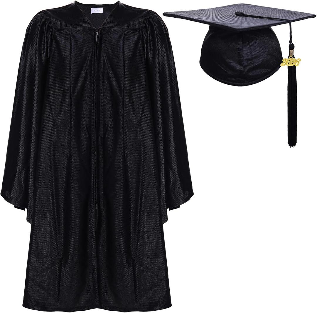 Newrara Unisex Shiny Kindergarten Graduation Gown Cap with Tassel (Black)
