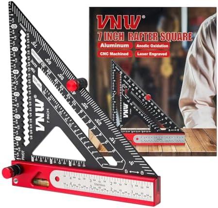 6-in-1 Carpenter Square 7 inch (1/8" Precision) Rafter Square Multi-Purpose Carpenter Tools:Square,Protractor, 1/16" Precision Steel Ruler,Marking Gauge,T-Bevel Gauge,Bubble Level